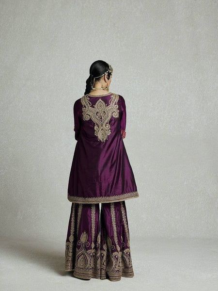 Wine Color Sequence Embroidery Work Designer Party Wear Palazzo Suit