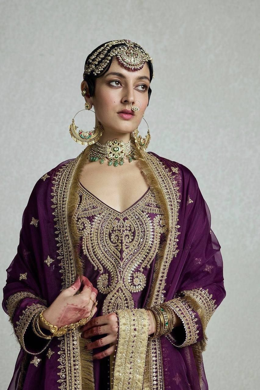 Wine Color Sequence Embroidery Work Designer Party Wear Palazzo Suit