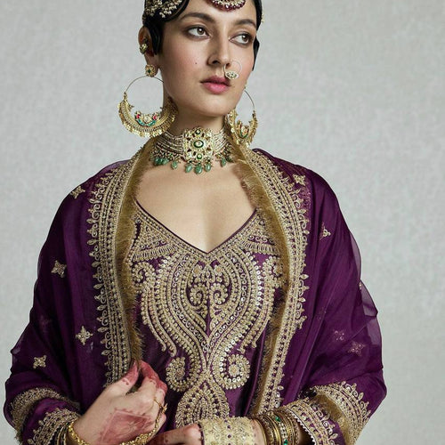 Wine Color Sequence Embroidery Work Designer Party Wear Palazzo Suit