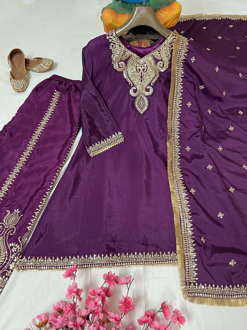 Wine Color Sequence Embroidery Work Designer Party Wear Palazzo Suit