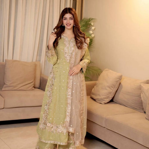 Pista Color Sequence Embroidery Work Designer Party Wear Palazzo Suit