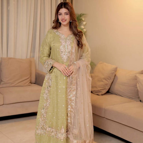 Pista Color Sequence Embroidery Work Designer Party Wear Palazzo Suit