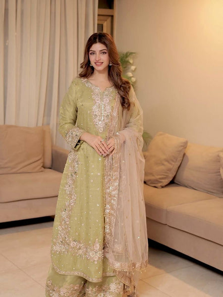 Pista Color Sequence Embroidery Work Designer Party Wear Palazzo Suit