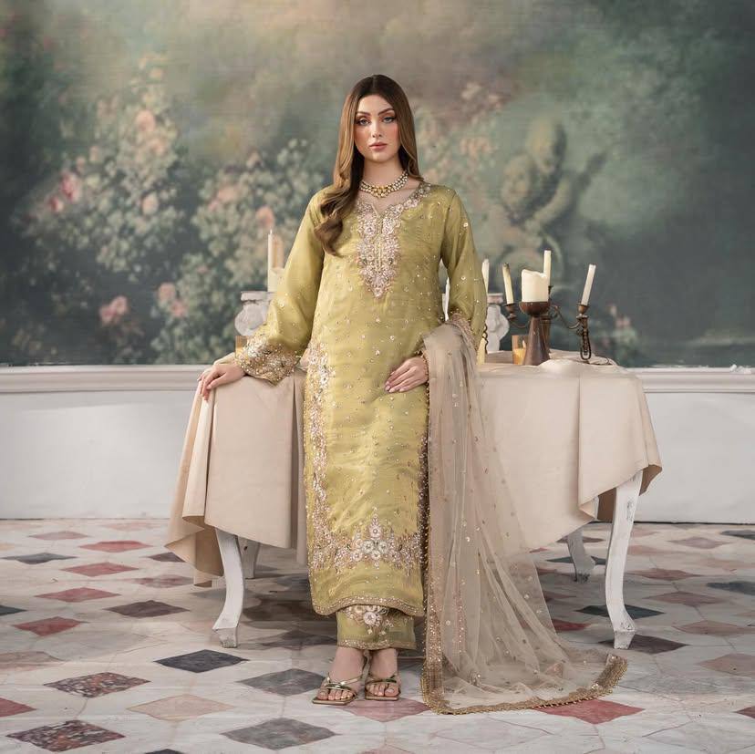 Pista Color Sequence Embroidery Work Designer Party Wear Palazzo Suit