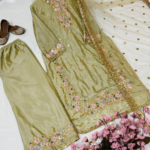 Pista Color Sequence Embroidery Work Designer Party Wear Palazzo Suit