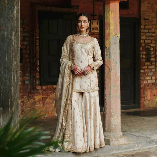 Off-White Color Sequence Embroidery Work Designer Party Wear Palazzo Suit