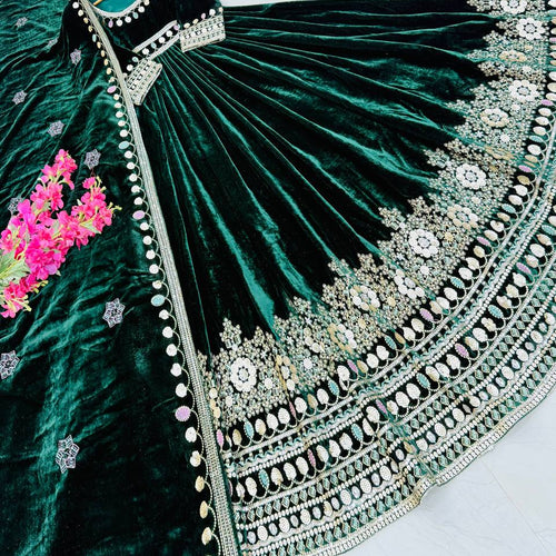 Green Color Bollywood Designer Velvet Party Wear Gown