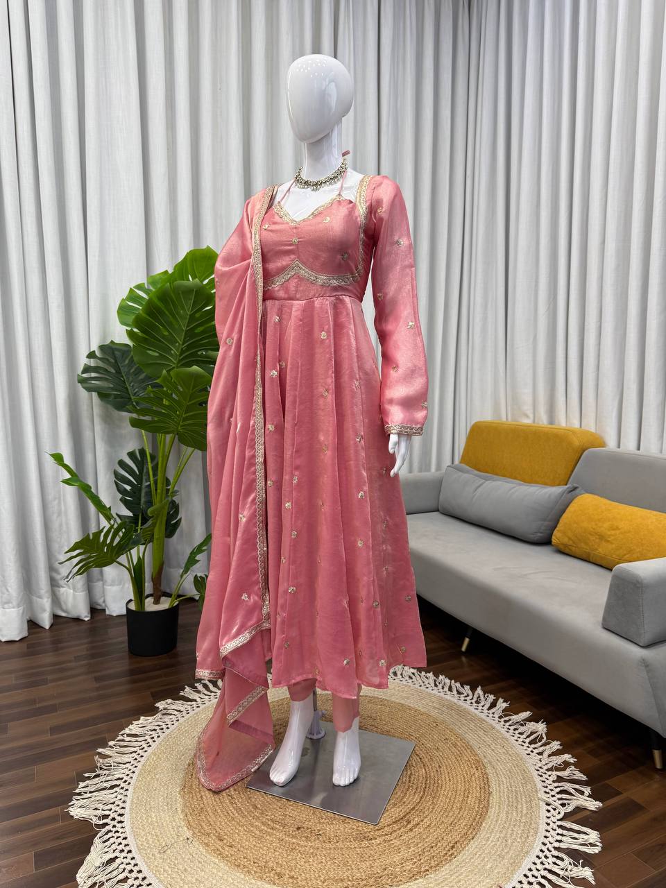 Peach Color Trendy Designer Wedding Wear Anarkali Gown