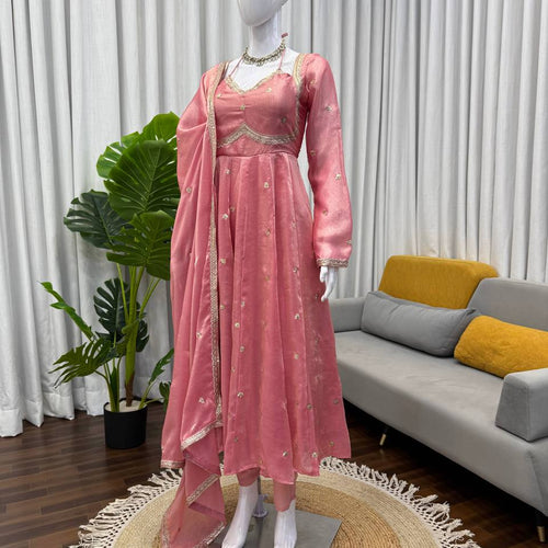 Peach Color Trendy Designer Wedding Wear Anarkali Gown