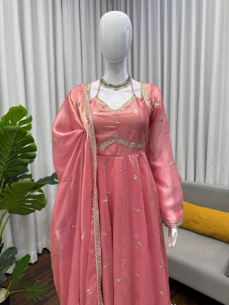 Peach Color Trendy Designer Wedding Wear Anarkali Gown