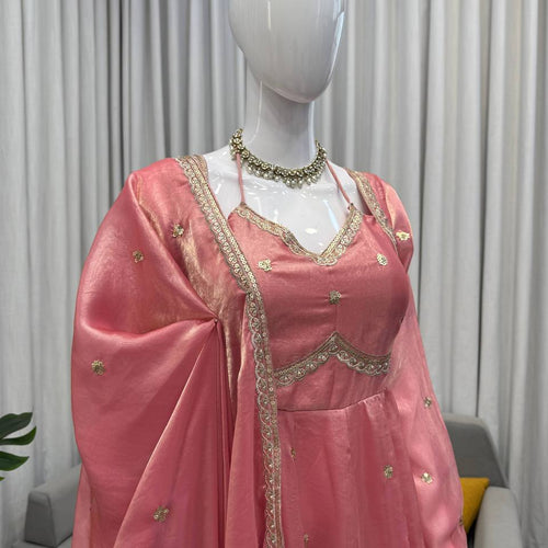 Peach Color Trendy Designer Wedding Wear Anarkali Gown