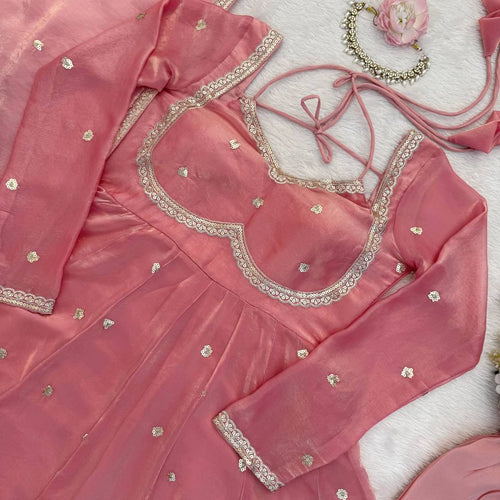 Peach Color Trendy Designer Wedding Wear Anarkali Gown