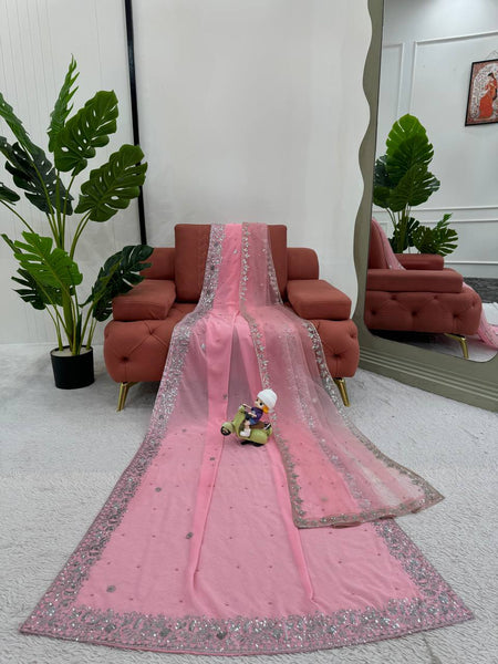 Light Pink Color Heavy Sequence Embroidery Georgette Saree