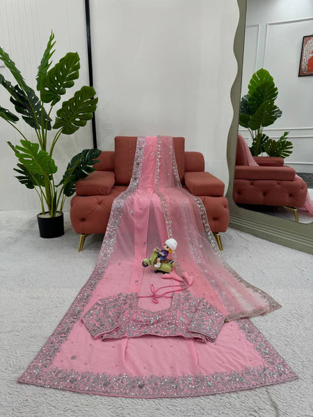 Light Pink Color Heavy Sequence Embroidery Georgette Saree