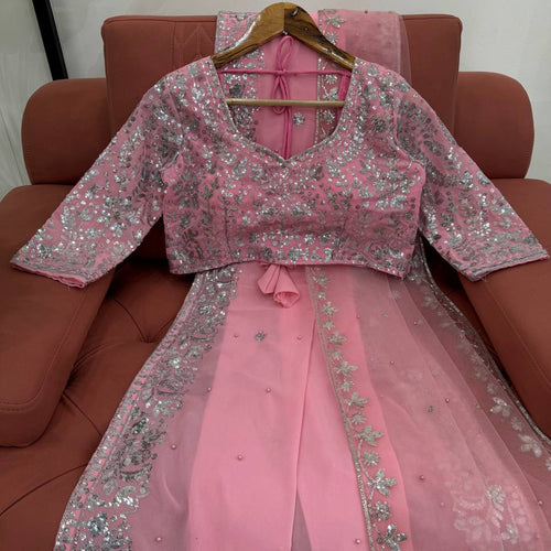 Light Pink Color Heavy Sequence Embroidery Georgette Saree