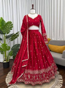 Red Color Sequence Work Designer Wedding Wear Lehenga Choli