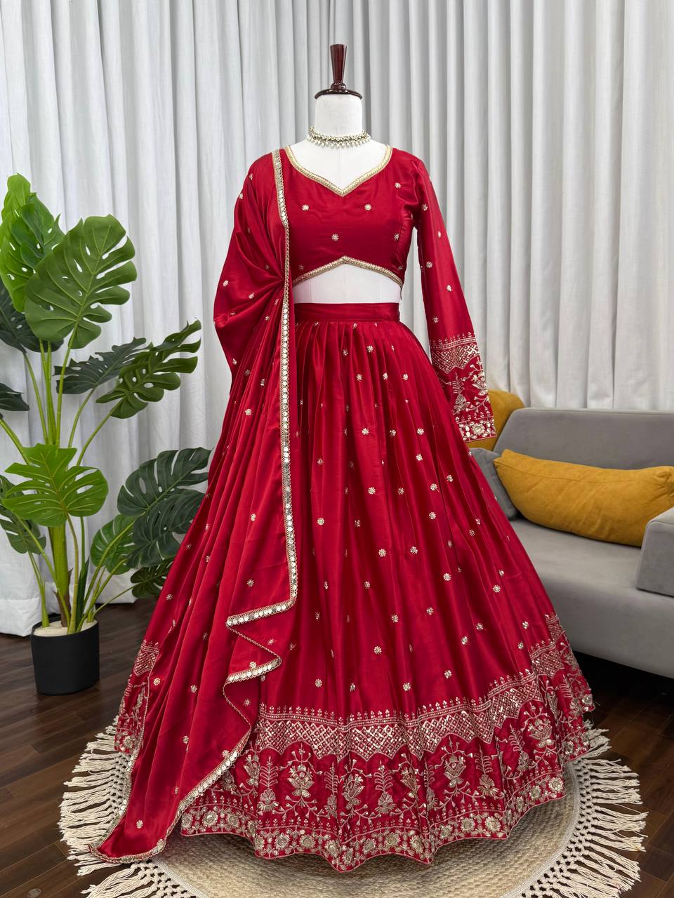 Red Color Sequence Work Designer Wedding Wear Lehenga Choli