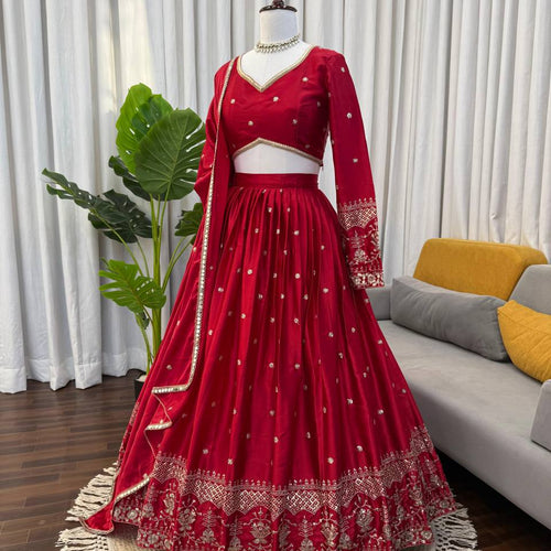Red Color Sequence Work Designer Wedding Wear Lehenga Choli