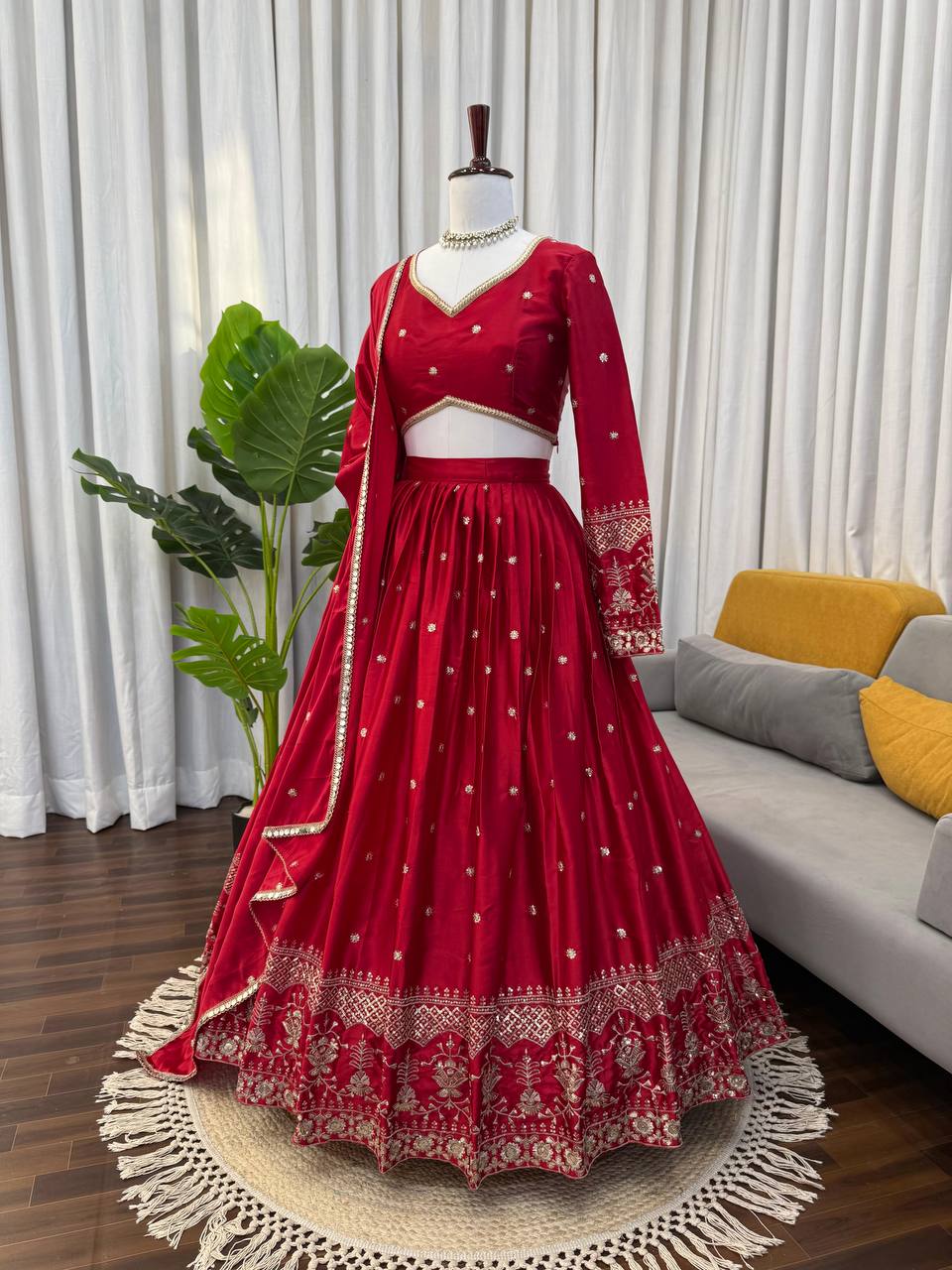 Red Color Sequence Work Designer Wedding Wear Lehenga Choli