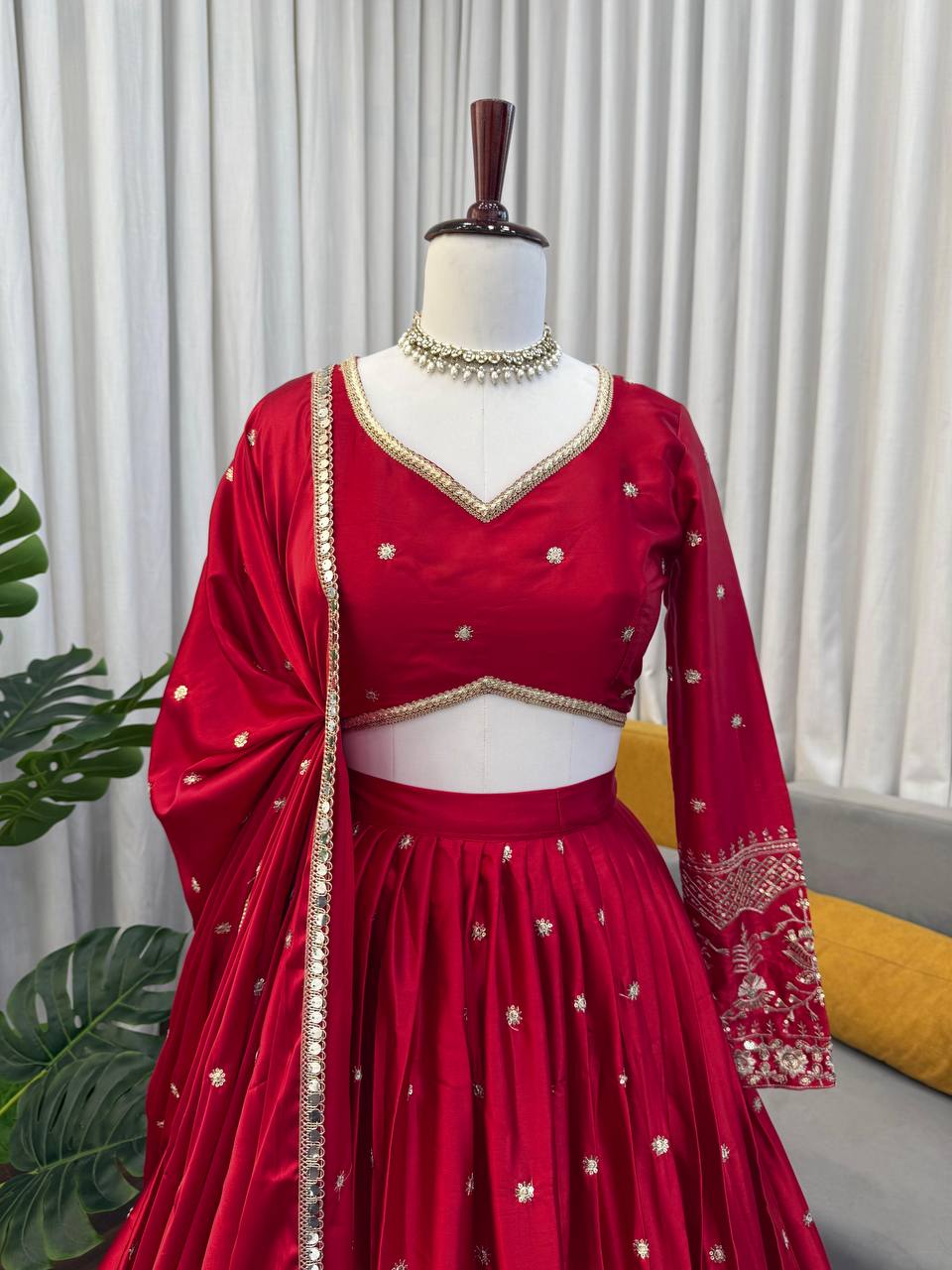 Red Color Sequence Work Designer Wedding Wear Lehenga Choli