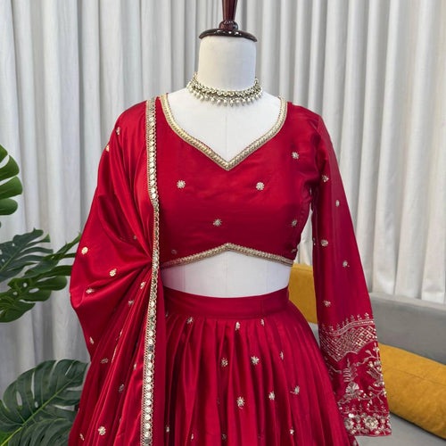 Red Color Sequence Work Designer Wedding Wear Lehenga Choli