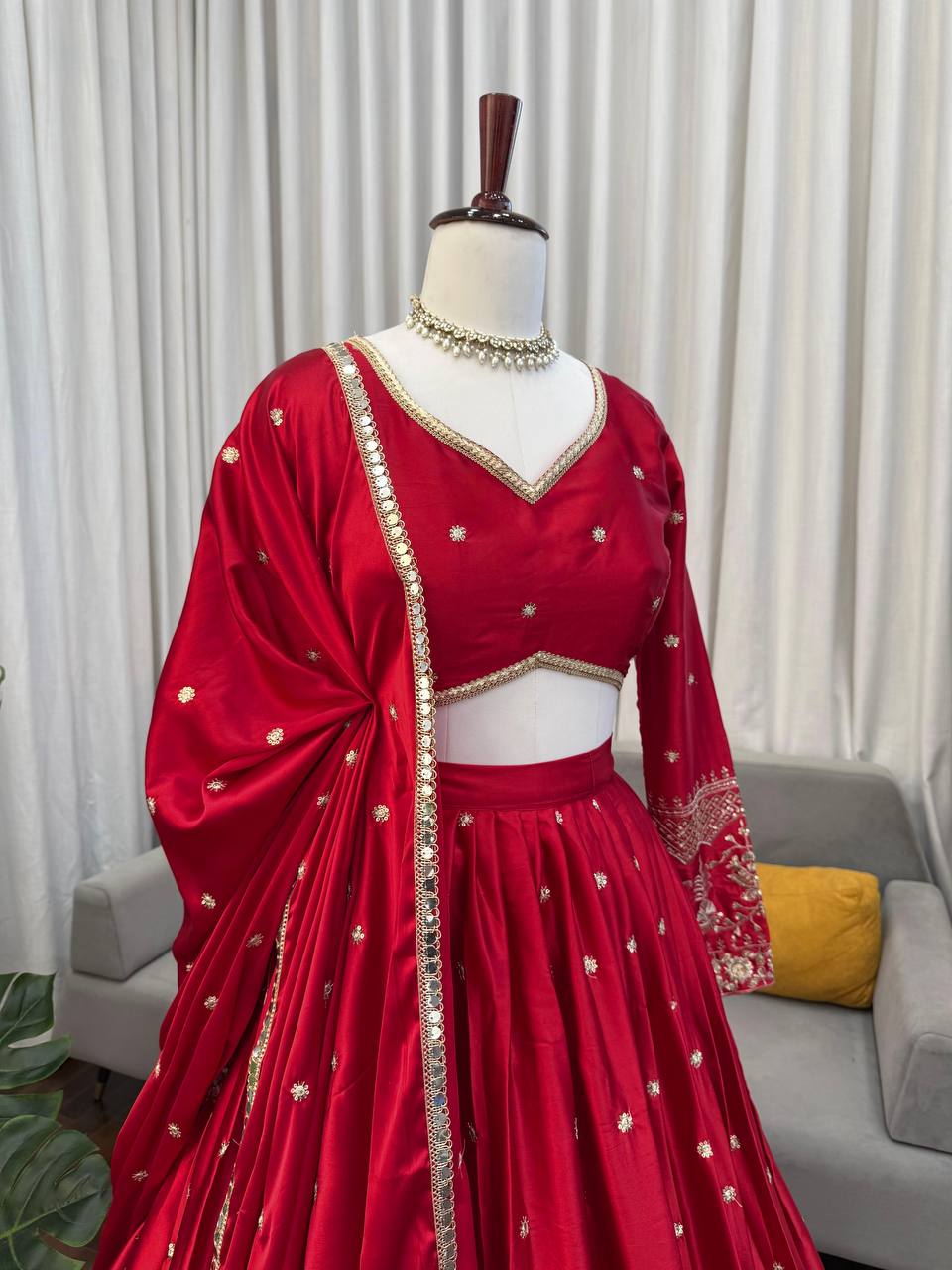 Red Color Sequence Work Designer Wedding Wear Lehenga Choli