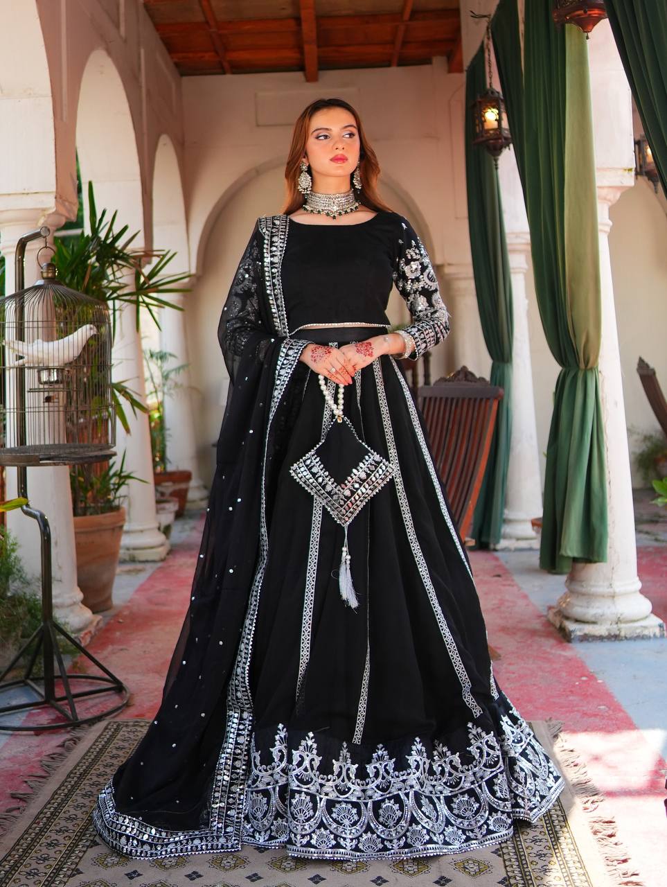 Black Color Wedding Wear Designer Velvet Lehenga Choli