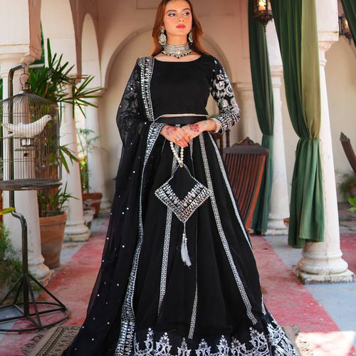 Black Color Wedding Wear Designer Velvet Lehenga Choli