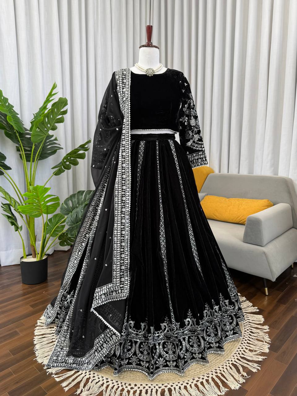 Black Color Wedding Wear Designer Velvet Lehenga Choli