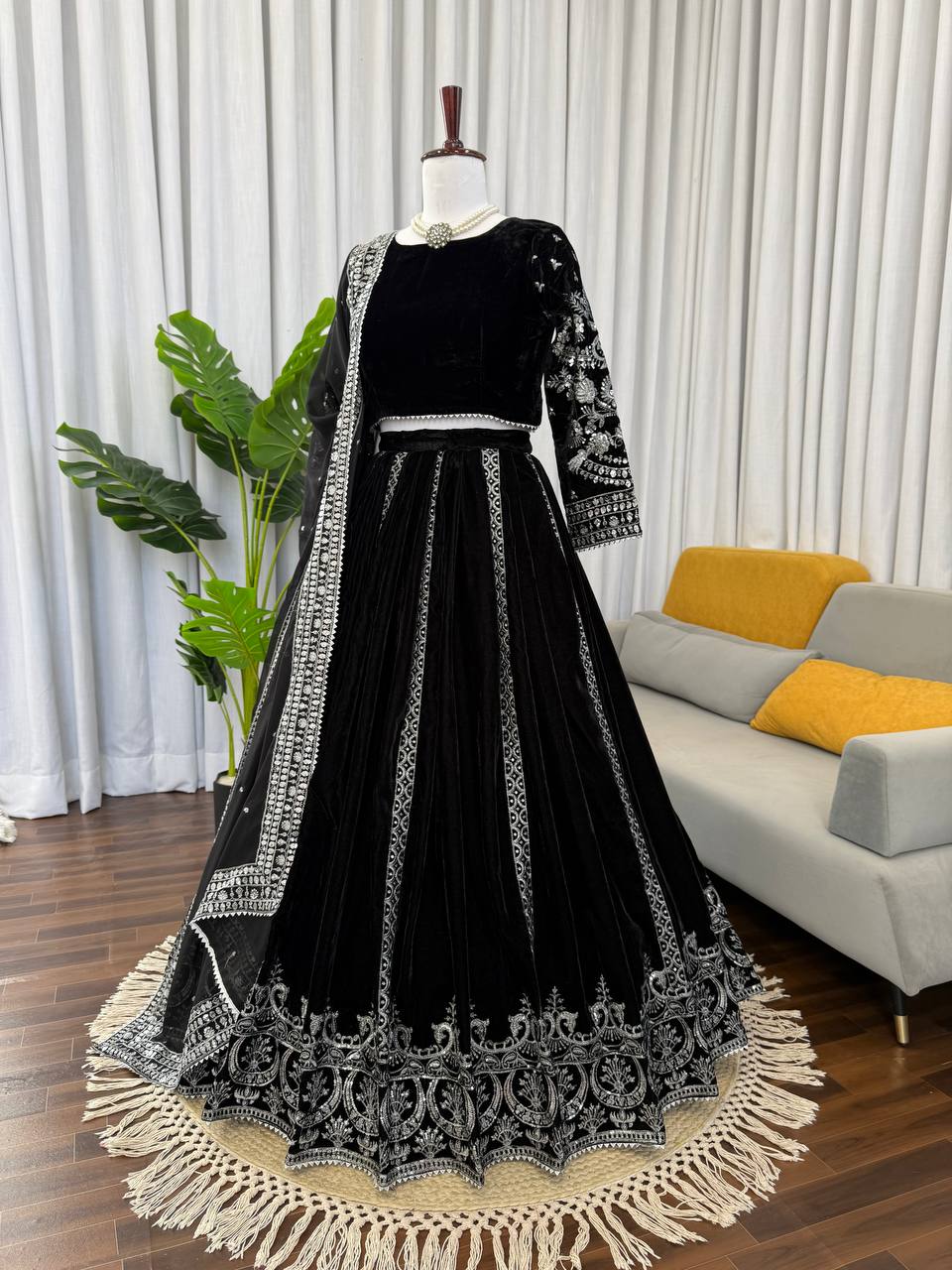 Black Color Wedding Wear Designer Velvet Lehenga Choli