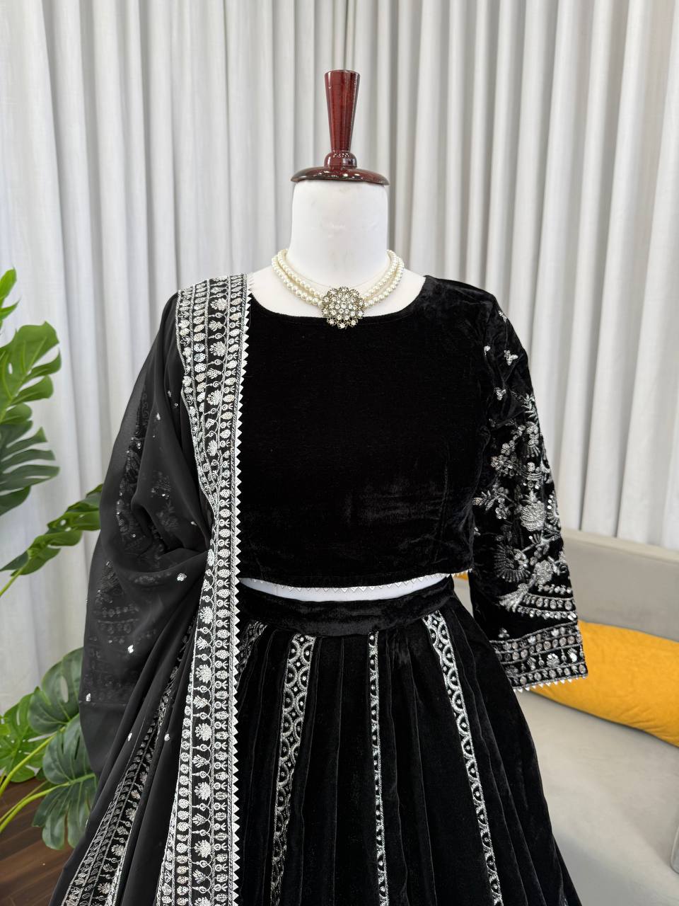 Black Color Wedding Wear Designer Velvet Lehenga Choli