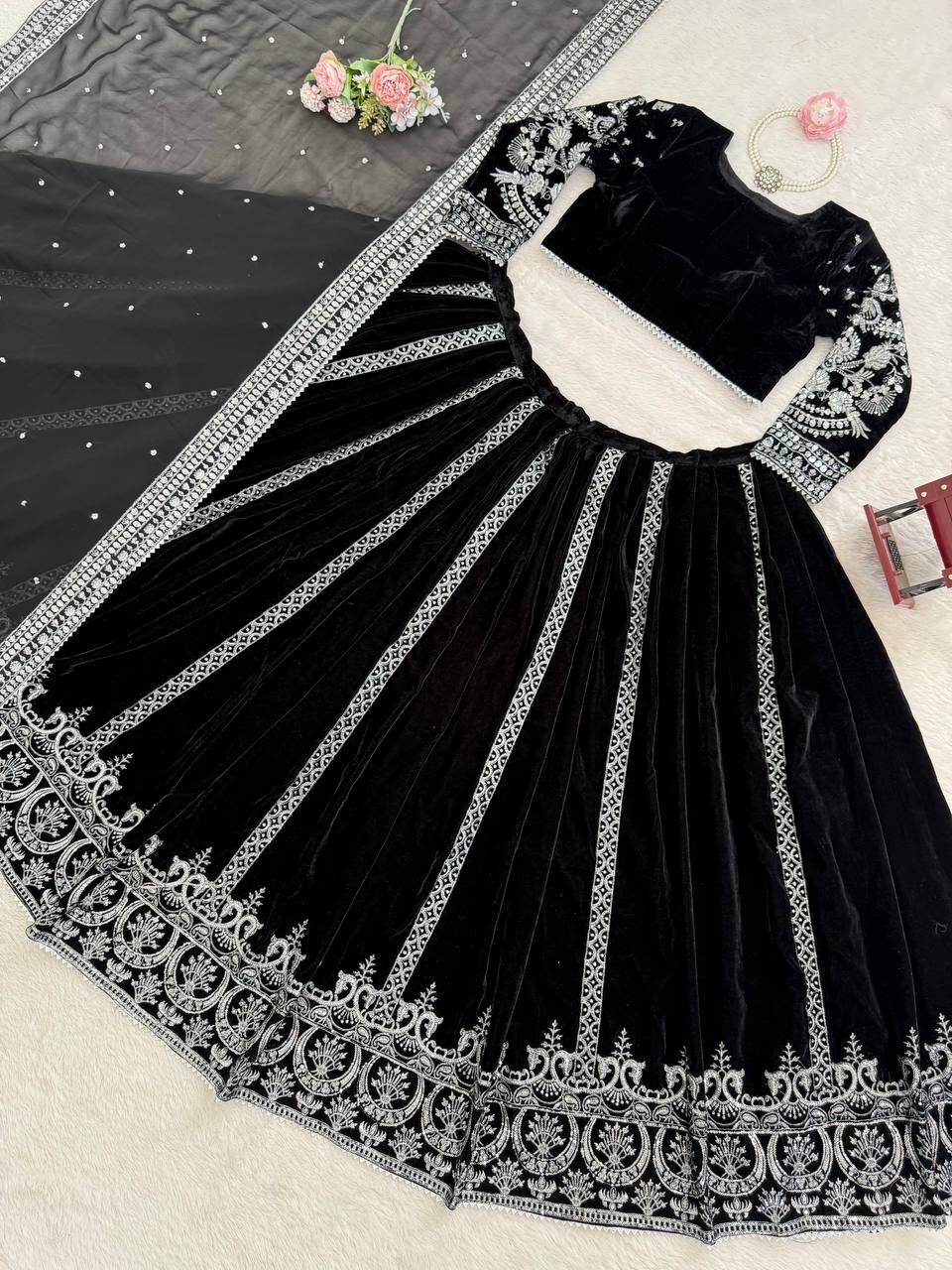 Black Color Wedding Wear Designer Velvet Lehenga Choli