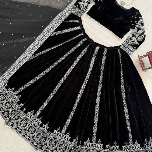 Black Color Wedding Wear Designer Velvet Lehenga Choli