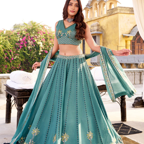 Rama Color Wedding Wear Heavy Sequence Thread Work Lehenga