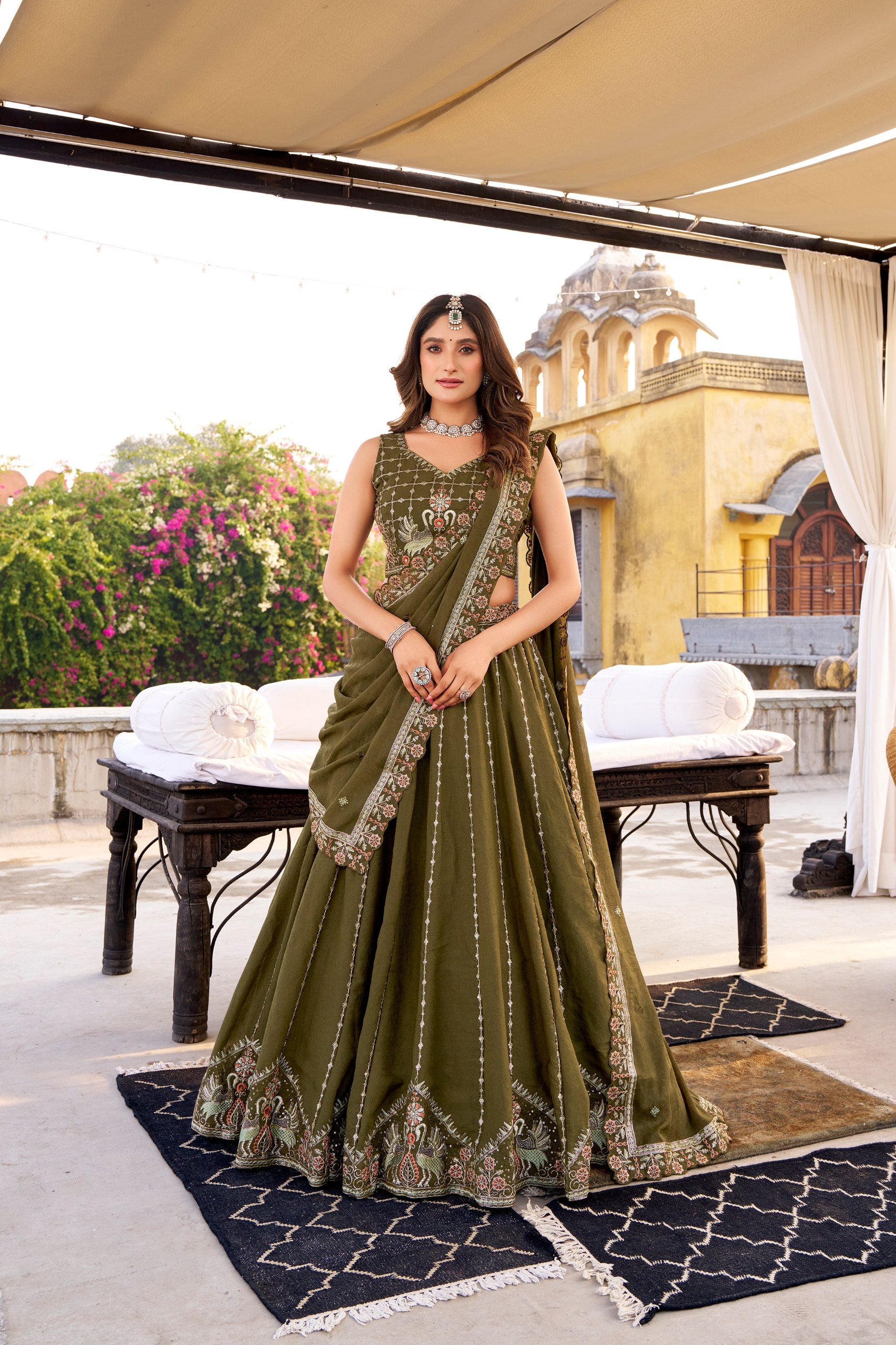 Green Color Wedding Wear Heavy Sequence Work Lehenga