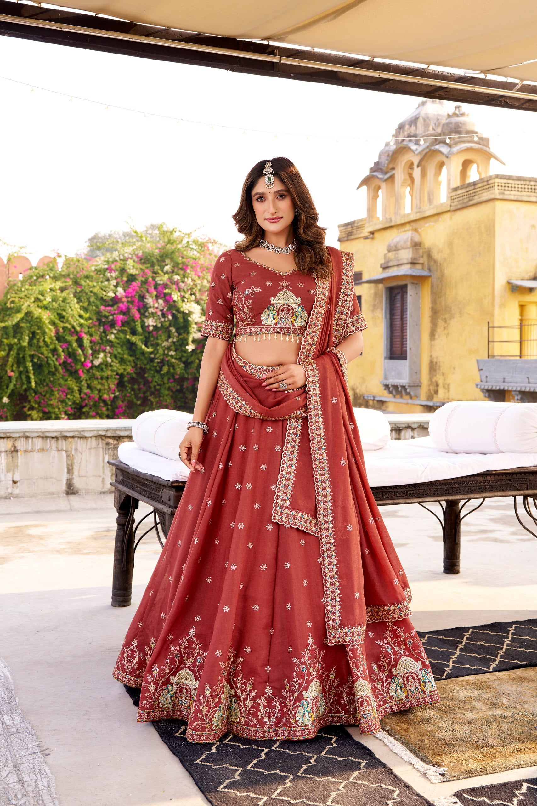 Dusty Orange Color Wedding Wear Heavy Sequence Work Lehenga