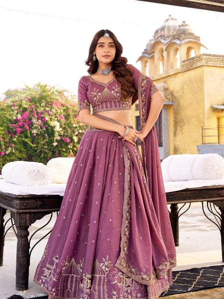 Pink Color Wedding Wear Heavy Sequence Thread Work Lehenga