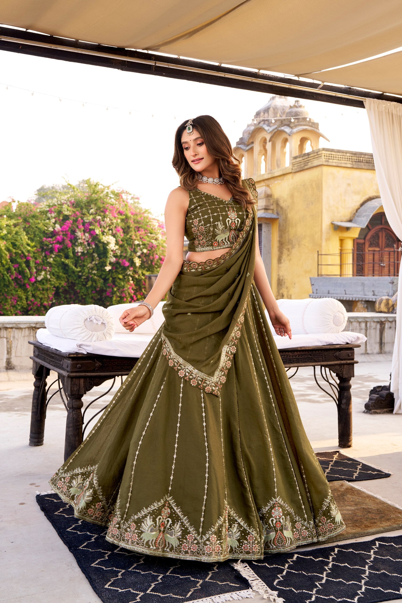 Green Color Wedding Wear Heavy Sequence Work Lehenga
