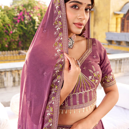 Pink Color Wedding Wear Heavy Sequence Thread Work Lehenga