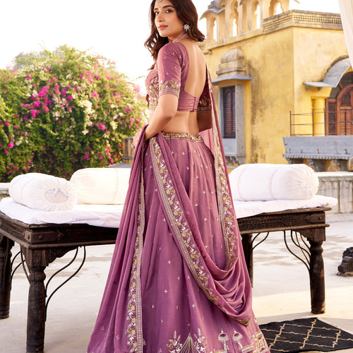 Pink Color Wedding Wear Heavy Sequence Thread Work Lehenga