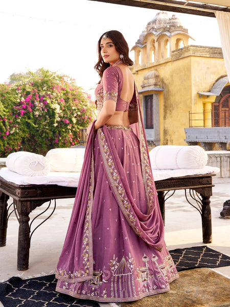 Pink Color Wedding Wear Heavy Sequence Thread Work Lehenga