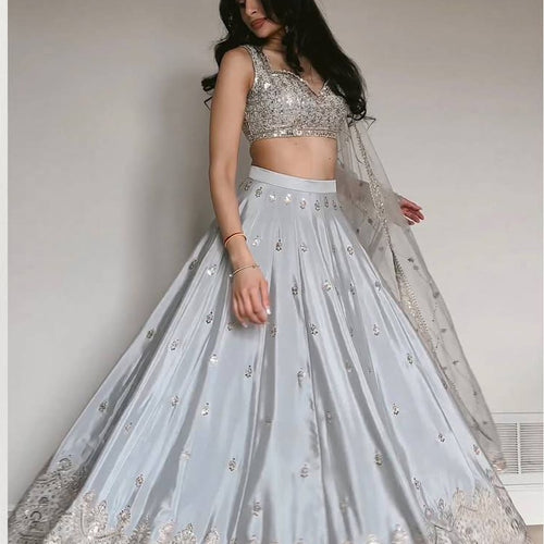 Gray Color Wedding Wear Designer Heavy Silk Lehenga Choli