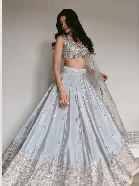 Gray Color Wedding Wear Designer Heavy Silk Lehenga Choli