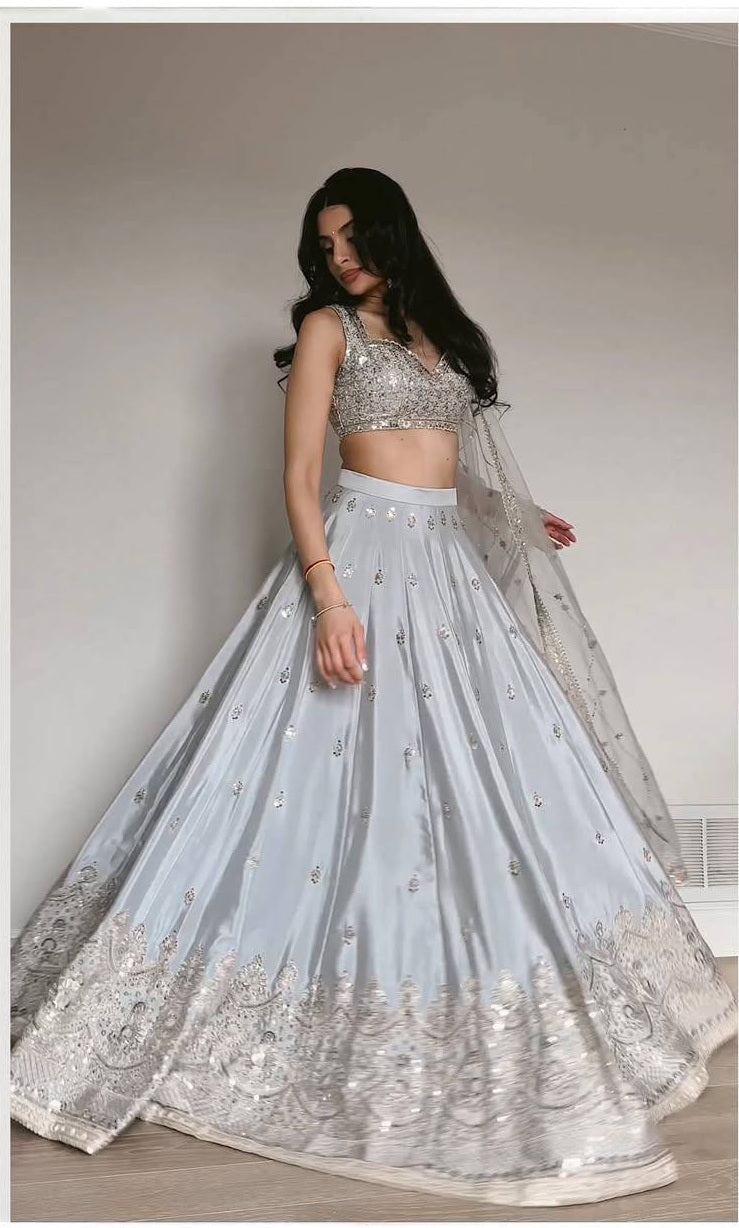 Gray Color Wedding Wear Designer Heavy Silk Lehenga Choli