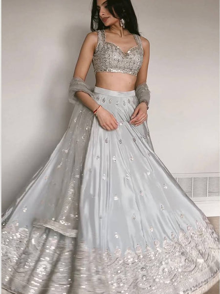 Gray Color Wedding Wear Designer Heavy Silk Lehenga Choli