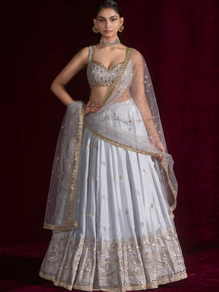 Gray Color Wedding Wear Designer Heavy Silk Lehenga Choli