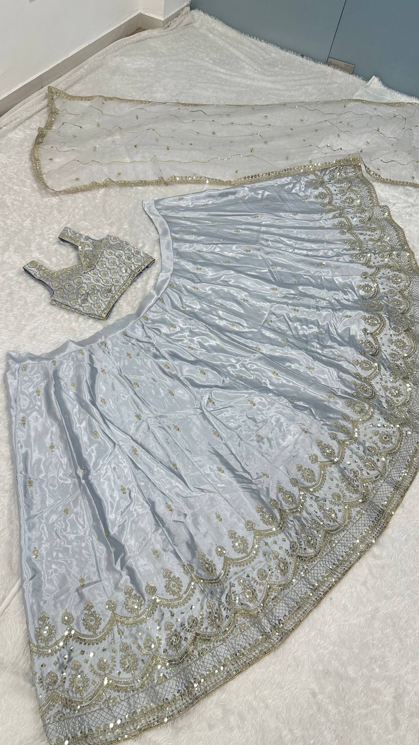 Gray Color Wedding Wear Designer Heavy Silk Lehenga Choli