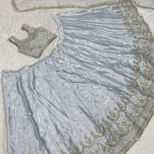 Gray Color Wedding Wear Designer Heavy Silk Lehenga Choli