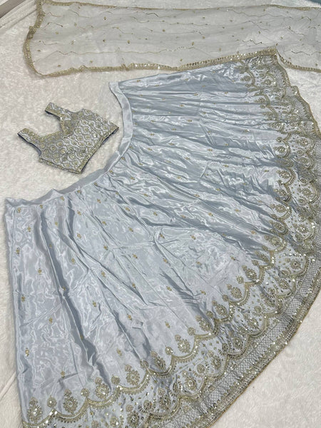 Gray Color Wedding Wear Designer Heavy Silk Lehenga Choli