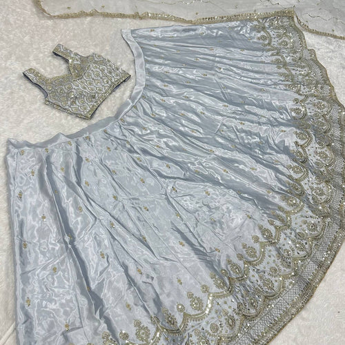 Gray Color Wedding Wear Designer Heavy Silk Lehenga Choli